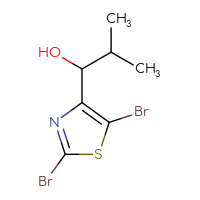 Chemical structure of 1-(2,5-dibromo-1,3-thiazol-4-yl)-2-methylpropan-1-ol - CSSB21246421075
