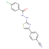 Chemical structure of 4-chloro-N'-[4-(4-cyanophenyl)-1,3-thiazol-2-yl]benzohydrazide - CSSB20538599643
