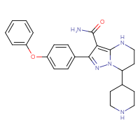 Chemical structure of 2-(4-phenoxyphenyl)-7-(piperidin-4-yl)-4H,5H,6H,7H-pyrazolo[1,5-a]pyrimidine-3-carboxamide - CSSB02235353776