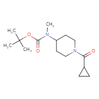 Chemical structure of tert-butyl N-(1-cyclopropanecarbonylpiperidin-4-yl)-N-methylcarbamate - CSSB02031426742