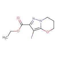 Chemical structure of ethyl 3-iodo-5H,6H,7H-pyrazolo[3,2-b][1,3]oxazine-2-carboxylate - CSSB00135415932
