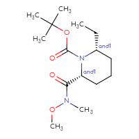 Chemical structure of rac-tert-butyl (2R,6R)-2-ethyl-6-[methoxy(methyl)carbamoyl]piperidine-1-carboxylate - CSSB06791358275