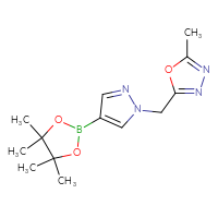 Chemical structure of 2-methyl-5-{[4-(4,4,5,5-tetramethyl-1,3,2-dioxaborolan-2-yl)-1H-pyrazol-1-yl]methyl}-1,3,4-oxadiazole - CSSB00120462223