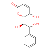 Chemical structure of (5S,6R)-6-[(1R,2R)-1,2-dihydroxy-2-phenylethyl]-5-hydroxy-5,6-dihydro-2H-pyran-2-one - CSSB00137409971