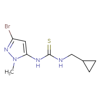 Chemical structure of 1-(3-bromo-1-methyl-1H-pyrazol-5-yl)-3-(cyclopropylmethyl)thiourea - CSSB21432449811
