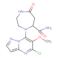 Chemical structure of 4-{5-chloro-6-methoxypyrazolo[1,5-a]pyrimidin-7-yl}-7-oxo-1,4-diazepane-5-carboxamide - CSSS14880528610