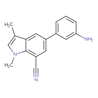 Chemical structure of 5-(3-aminophenyl)-1,3-dimethyl-1H-indole-7-carbonitrile - CSSB21415982221