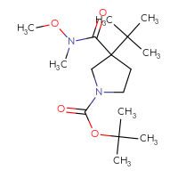 Chemical structure of tert-butyl 3-tert-butyl-3-[methoxy(methyl)carbamoyl]pyrrolidine-1-carboxylate - CSSB02132507907