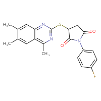 Chemical structure of 1-(4-fluorophenyl)-3-[(4,6,7-trimethylquinazolin-2-yl)sulfanyl]pyrrolidine-2,5-dione - CSSB00121688668