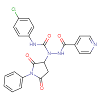 Chemical structure of N-{[(4-chlorophenyl)carbamoyl](2,5-dioxo-1-phenylpyrrolidin-3-yl)amino}pyridine-4-carboxamide - CSSB00121689146