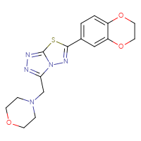 Chemical structure of 4-{[6-(2,3-dihydro-1,4-benzodioxin-6-yl)-[1,2,4]triazolo[3,4-b][1,3,4]thiadiazol-3-yl]methyl}morpholine - CSSB00121609262
