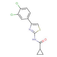 Chemical structure of N-[4-(3,4-dichlorophenyl)-1,3-thiazol-2-yl]cyclopropanecarboxamide - CSSB00121680008