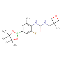 Chemical structure of 1-[2-fluoro-6-methyl-4-(4,4,5,5-tetramethyl-1,3,2-dioxaborolan-2-yl)phenyl]-3-[(3-methyloxetan-3-yl)methyl]urea - CSSB21332148862
