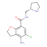 Chemical structure of 4-amino-5-chloro-N-{[(2S)-pyrrolidin-2-yl]methyl}-2,3-dihydro-1-benzofuran-7-carboxamide - CSSB00102623740