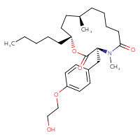 Chemical structure of (3S,10R,13R)-3-{[4-(2-hydroxyethoxy)phenyl]methyl}-4,10-dimethyl-13-pentyl-1-oxa-4-azacyclotridecane-2,5-dione - CSSB00161154522