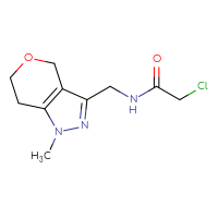 Chemical structure of 2-chloro-N-({1-methyl-1H,4H,6H,7H-pyrano[4,3-c]pyrazol-3-yl}methyl)acetamide - CSSB01976855503