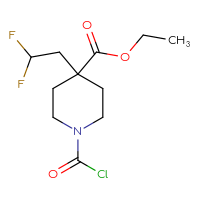 Chemical structure of ethyl 1-(carbonochloridoyl)-4-(2,2-difluoroethyl)piperidine-4-carboxylate - CSSB21224764177