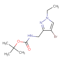 Chemical structure of tert-butyl N-[(4-bromo-1-ethyl-1H-pyrazol-3-yl)methyl]carbamate - CSSB02125692310