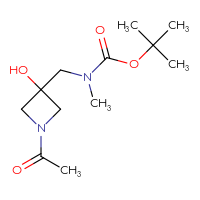 Chemical structure of tert-butyl N-[(1-acetyl-3-hydroxyazetidin-3-yl)methyl]-N-methylcarbamate - CSSB03551513890