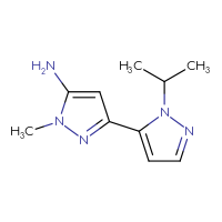 Chemical structure of 1-methyl-2'-(propan-2-yl)-1H,2'H-[3,3'-bipyrazol]-5-amine - CSSB00103012820