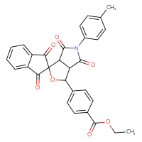 Chemical structure of ethyl 4-[5-(4-methylphenyl)-1',3',4,6-tetraoxo-1',3,3',3a,4,5,6,6a-octahydrospiro[furo[3,4-c]pyrrole-1,2'-inden]-3-yl]benzoate - CSSB00121711011