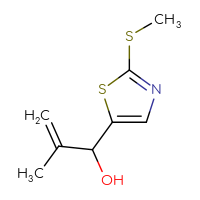 Chemical structure of 2-methyl-1-[2-(methylsulfanyl)-1,3-thiazol-5-yl]prop-2-en-1-ol - CSSB21246424071