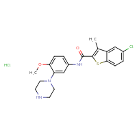 Chemical structure of 5-chloro-N-[4-methoxy-3-(piperazin-1-yl)phenyl]-3-methyl-1-benzothiophene-2-carboxamide hydrochloride - CSSB00132309698