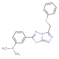 Chemical structure of N,N-dimethyl-3-{3-[(phenylsulfanyl)methyl]-[1,2,4]triazolo[3,4-b][1,3,4]thiadiazol-6-yl}aniline - CSSB00121637027