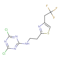 Chemical structure of 4,6-dichloro-N-{2-[4-(2,2,2-trifluoroethyl)-1,3-thiazol-2-yl]ethyl}-1,3,5-triazin-2-amine - CSSB21332128090