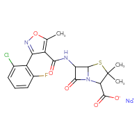Chemical structure of sodium 6-[3-(2-chloro-6-fluorophenyl)-5-methyl-1,2-oxazole-4-amido]-3,3-dimethyl-7-oxo-4-thia-1-azabicyclo[3.2.0]heptane-2-carboxylate - CSSB00159266374