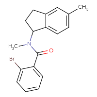 Chemical structure of 2-bromo-N-methyl-N-(5-methyl-2,3-dihydro-1H-inden-1-yl)benzamide - CSSB15263634885