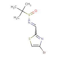 Chemical structure of (S)-N-[(4-bromo-1,3-thiazol-2-yl)methylidene]-2-methylpropane-2-sulfinamide - CSSB00121155862