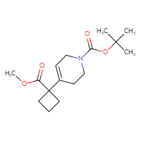 Chemical structure of tert-butyl 4-[1-(methoxycarbonyl)cyclobutyl]-1,2,3,6-tetrahydropyridine-1-carboxylate - CSSB01069503414