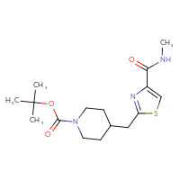 Chemical structure of tert-butyl 4-{[4-(methylcarbamoyl)-1,3-thiazol-2-yl]methyl}piperidine-1-carboxylate - CSSB01072165798