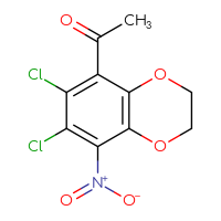 Chemical structure of 1-(6,7-dichloro-8-nitro-2,3-dihydro-1,4-benzodioxin-5-yl)ethan-1-one - CSSB00025728242