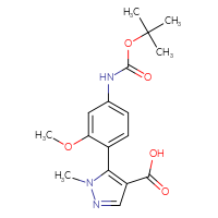 Chemical structure of 5-(4-{[(tert-butoxy)carbonyl]amino}-2-methoxyphenyl)-1-methyl-1H-pyrazole-4-carboxylic acid - CSSB00103070868