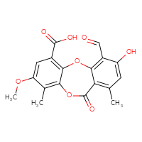 Chemical structure of 15-formyl-14-hydroxy-6-methoxy-7,12-dimethyl-10-oxo-2,9-dioxatricyclo[9.4.0.0³,⁸]pentadeca-1(15),3,5,7,11,13-hexaene-4-carboxylic acid - CSSB00000129480