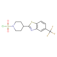Chemical structure of 4-[5-(trifluoromethyl)-1,3-benzothiazol-2-yl]piperidine-1-sulfonyl chloride - CSSB21224765142