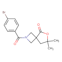 Chemical structure of 2-(4-bromobenzoyl)-7,7-dimethyl-6-oxa-2-azaspiro[3.4]octan-5-one - CSSB21432565905