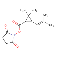 Chemical structure of 2,5-dioxopyrrolidin-1-yl 2,2-dimethyl-3-(2-methylprop-1-en-1-yl)cyclopropane-1-carboxylate - CSSB20269912885