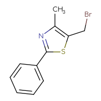 Chemical structure of 5-(bromomethyl)-4-methyl-2-phenyl-1,3-thiazole - CSSB00009828502
