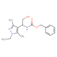 Chemical structure of benzyl N-[1-(1-ethyl-3,5-dimethyl-1H-pyrazol-4-yl)-2-hydroxyethyl]carbamate - CSSB02495629831