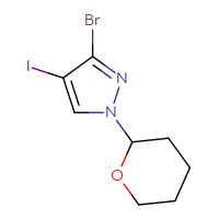 Chemical structure of 3-bromo-4-iodo-1-(oxan-2-yl)-1H-pyrazole - CSSB06630656089