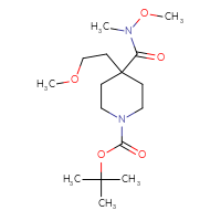 Chemical structure of tert-butyl 4-[methoxy(methyl)carbamoyl]-4-(2-methoxyethyl)piperidine-1-carboxylate - CSSB01045818200