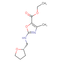 Chemical structure of ethyl 4-methyl-2-({[(2S)-oxolan-2-yl]methyl}amino)-1,3-oxazole-5-carboxylate - CSSB01648213334