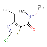 Chemical structure of 2-chloro-4-ethyl-N-methoxy-N-methyl-1,3-thiazole-5-carboxamide - CSSB21151594088