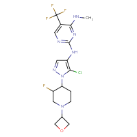 Chemical structure of N2-{5-chloro-1-[3-fluoro-1-(oxetan-3-yl)piperidin-4-yl]-1H-pyrazol-4-yl}-N4-methyl-5-(trifluoromethyl)pyrimidine-2,4-diamine - CSSB00020668639