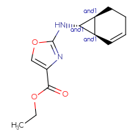 Chemical structure of rac-ethyl 2-{[(1R,6S,7R)-bicyclo[4.1.0]hept-2-en-7-yl]amino}-1,3-oxazole-4-carboxylate - CSSB15017507172