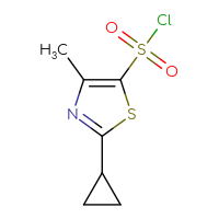 Chemical structure of 2-cyclopropyl-4-methyl-1,3-thiazole-5-sulfonyl chloride - CSSB02125426542