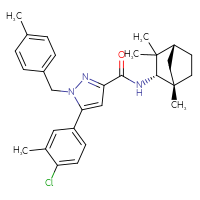 Chemical structure of 5-(4-chloro-3-methylphenyl)-1-[(4-methylphenyl)methyl]-N-[(1S,2S,4R)-1,3,3-trimethylbicyclo[2.2.1]heptan-2-yl]-1H-pyrazole-3-carboxamide - CSSB00102563761
